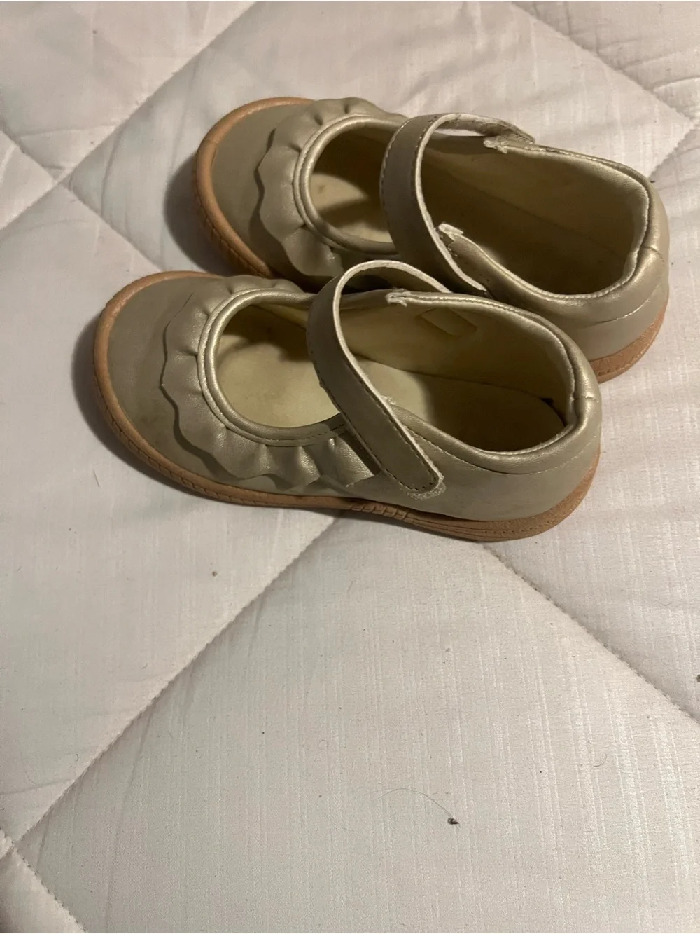Girls' Metallic Gold Mary Jane Shoes with Hook & Loop Strap